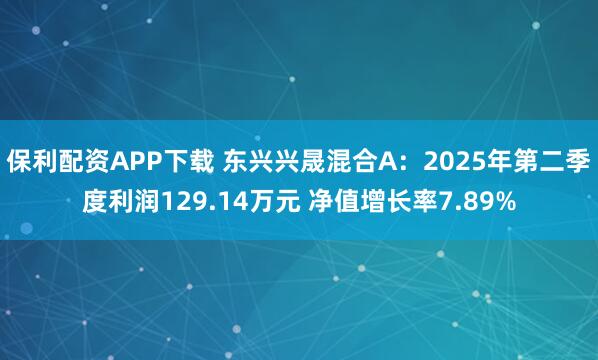 保利配资APP下载 东兴兴晟混合A：2025年第二季度利润129.14万元 净值增长率7.89%
